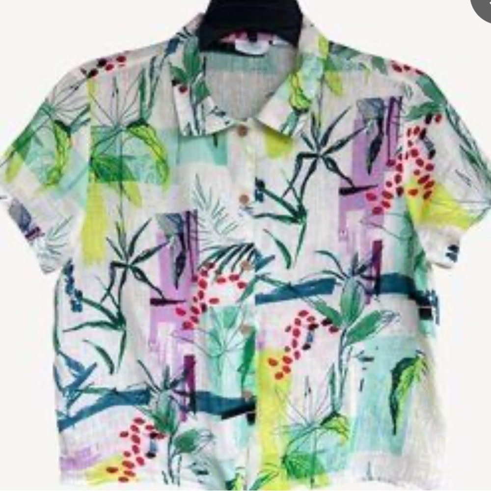 Sigrid Olsen Tropical Leaf Botanical Print Button Up Shirt Women's‎ Medium